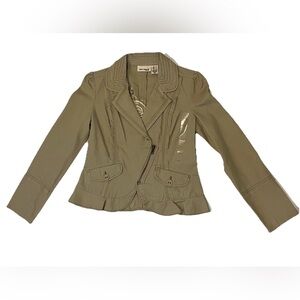 DKNY Taupe Cotton Asymmetrical Zipper Jacket